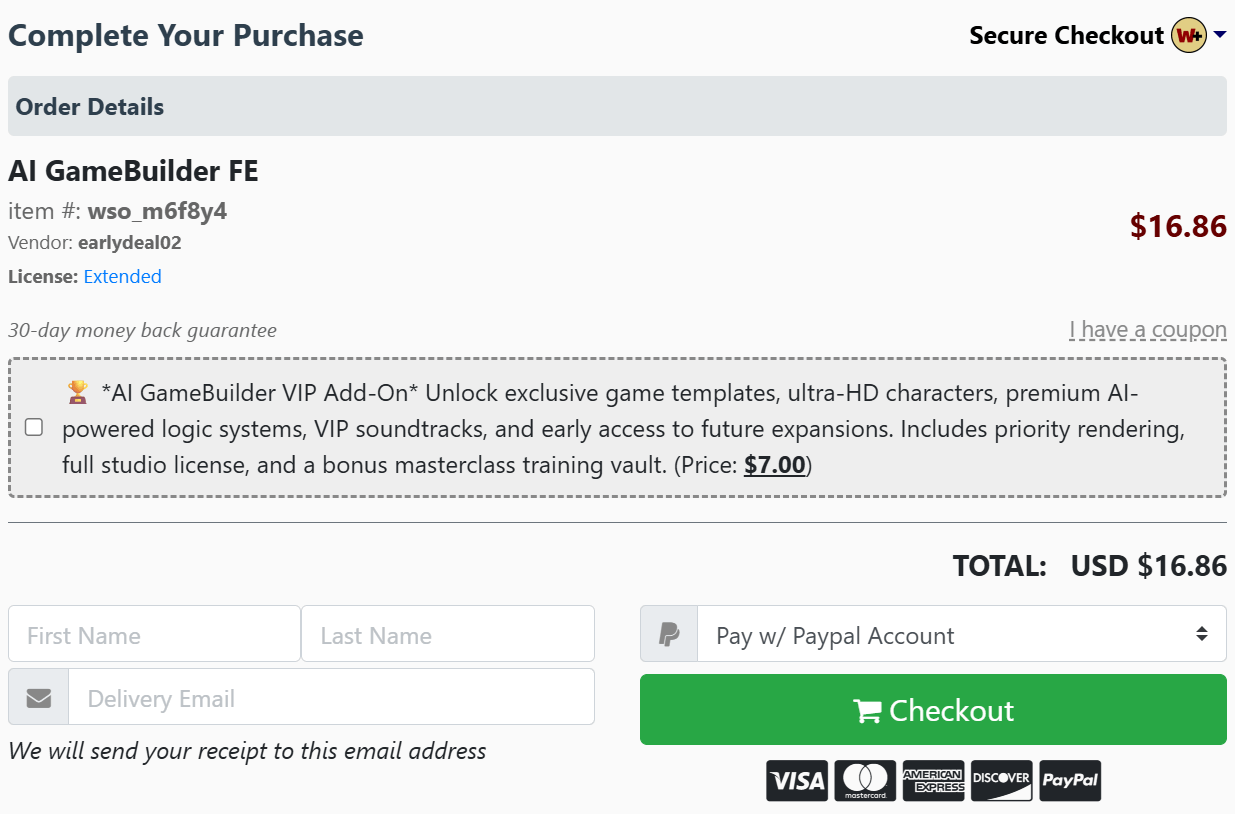 AI GameBuilder Checkout Page